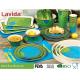 Food Grade Safe Bamboo Tableware Set Contrast Blue And Green Color Smooth Surface