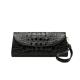 Small Soft Wrist Strap Black Leather Foldover Clutch Bag Pouch