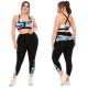Women Workout Sports Bra And Leggings Set Printed Pattern Plus Size Zipper Pocket