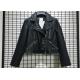 Black Textured Pleather Ladies PU Jacket Asymmertrical Zip Through For Women