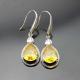 925 Silver  Pear Shaped  Yellow Citrine Cubic Zircon Dangle Earrings (PSJ03295)