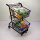 Black Powder Coating Shopping Basket Trolley Two Layer Grocery Store Cart