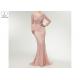 Pink Sexy Mermaid Prom Dresses Perspective Waist Back Lace Beaded Sweep Train