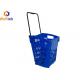 Single Steel Handle HDPP Rolling Shopping Baskets With Two Wheels