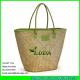 LUDA handmade straw bag weave straw tote bag with green leather handles trim
