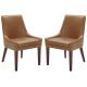 Rivet Modern Leather Dining Chairs , Welt Trimmed Leather And Metal Dining Chairs 35  H Cognac
