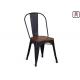 86cm Height Black Metal Restaurant Chairs Tolix Bar Stool With Wooden Seat 