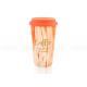 Single Wall Porcelain Travel Mug Food Grade Safe Silicon Lid Orange Glazed