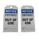 Temporarily Out Of Service Tag 5 3/4 * 3 Vinyl Notice Tag With White / Black Text