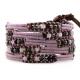 Beaded Handmade Jewelry Five Layer Amethyst Leather Bangles 82cm With Stone