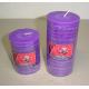 3x43x6purple scented paraffin pillar candle wrapped by clear PVC sheet and printed label