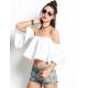 Ladies Tops Latest Design Women Off Shoulder Flare Sleeve Ruffles Solid Crop Tops