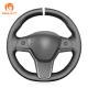 Custom Hand Stitching Black PU Leather Matt Carbon Steering Wheel Cover for Tesla Model 3 Model Y