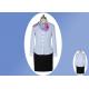 Modern Office Slim Long Sleeve Work Uniform Lady Blue White Striped Shirt