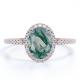 Ovate Natural Milky White Dendritic Moss Green Agate And Moissanite Pave Halo Engagement Ring
