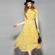 yellow hot sale women lace-up polyester lace dress