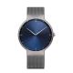 Sanded Grey Mens Metal Strap Watches With Blue Face Japanese Quartz