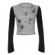 Custom Clothing Factory China Ladies Star Print Color-Block Long-Sleeved Pullover Top
