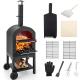 Outdoor Woodfired Charcoal Pizza Maker Trolley Grill with Pizza Stone and Waterproof Cover