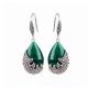 Vintage Sterling Silver Green Agate with Marcasite Dangle Drop Earrings (E12033GREEN)