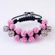 Alloy + AB clay 10mm Shamballa Crystal Bangle Bracelets with pink alloy beads
