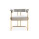 American style high quality Gold brass plating metal base white PU fabric dining armrest chair