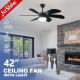 Wall Control 42 Inch LED Ceiling Fan With 6 Black MDF Blades Pull Chain Style AC Motor