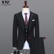 Anti-wrinkle Men's Business Suit in Classic Black and White Stripes with Notch Lapel