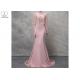 Unique Tulle Pink Mermaid Style Prom Dress Beading Bat Wing Sleeve Stretch Fabric