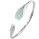 Handcraft Sterling Silver Cuff Bracelet with Sculpted Natural Jade Gardenias Silver Bangle (B6032401GREEN)