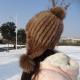 Natural Mink Fur Knit Earflap Winter Sheepskin Hats Hat Pom Pom Striped Style
