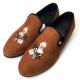 Orange Mens Velvet Loafers Wear Resistant Breathable Comfortable Leather Loafers