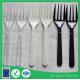 Plastic Disposable Forks in clear, white and black colors