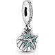 PANDORA Jewelry Starfish and Sea Shell Dangle Cubic Zirconia Charm in Sterling Silver