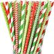 7.75 Green And Red Striped Dot Chevron Paper Straw