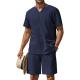 Customised Logo Casual Beach Shorts 2 Pieces Men Henley Shirt