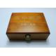 Custom Handmade Lacquered Wooden Box , Brown Color Hinged Lid Wooden Crate Boxes With Gold Logo
