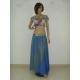 Performance Belly Dancing Clothes Harem Floral Plain Neckline Bra Illusion Blue Long Skirt