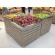 supermarket wooden produce bin with stainless steel tray