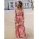 Long Sleeve Floral Casual Dress OEM Polyester V Neck Maxi Dresses