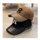 Casual All-match R Letter PU Leather Hat Baseball Cap Autumn And Winter Lamb Wool Warm Cap For Women