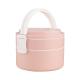 Double-Layer Pink Portable Plastic Bento Lunch Box With Lid 1400ML Round