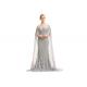 Embroidery Lace Muslim Evening Dress With Long Cape / Grey Prom Dress