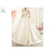 Cream Laces Satin Ball Gown Wedding Dress With Sleeves Back Zipper And Buttons