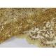 Stretch Golden Lurex Sequin Lace Fabric , Nylon Mesh Fabric With Sequin Golden Thread