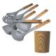 Silk Printing or Debossed Logo Luxurious Wood Handle Gray Cooking Kitchen Utensils Set