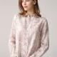 Light Pink Ladies Casual Linen Tops Open Placket Long Sleeve With Rolled Tab Cuff