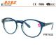 Fashionable reading glasses,power range +1.0 to +4.00,made of plastic frame with metal decorate
