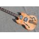High quality custom 6 string electric guitar, flame maple veneer, wood color body, double F hole half hollow body, rosew