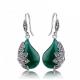 Sterling Silver Marcasite Earrings Green Agate Retro Jewelry (JA1729GREEN)